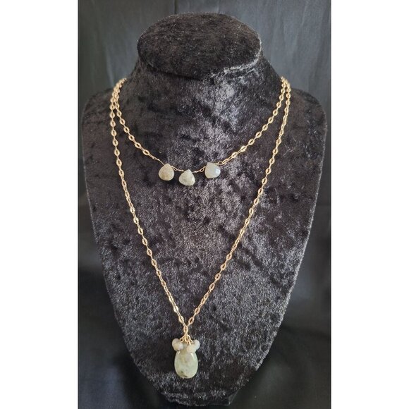 Banana Republic Jewelry - Banana Republic Layered Gold-tone Necklace with Gray Teardrop Stones-EUC